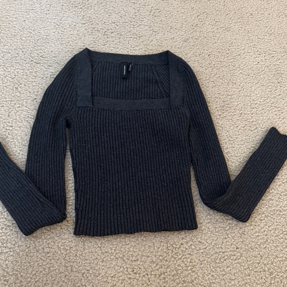Marciano Ribbed Square Neck Sweater - Dark Gray Size XS